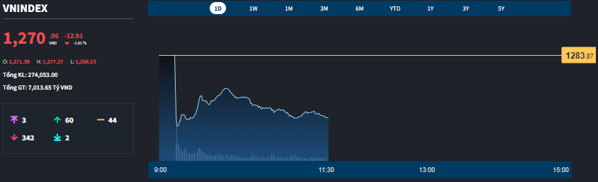 VN-Index rơi mạnh ngay khi mở cửa.