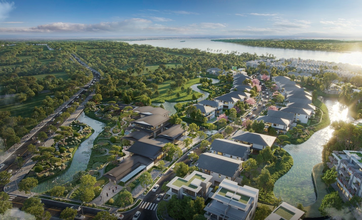 Onsen village nằm ven sông, thiên nhiên trong lành, khoáng đạt.