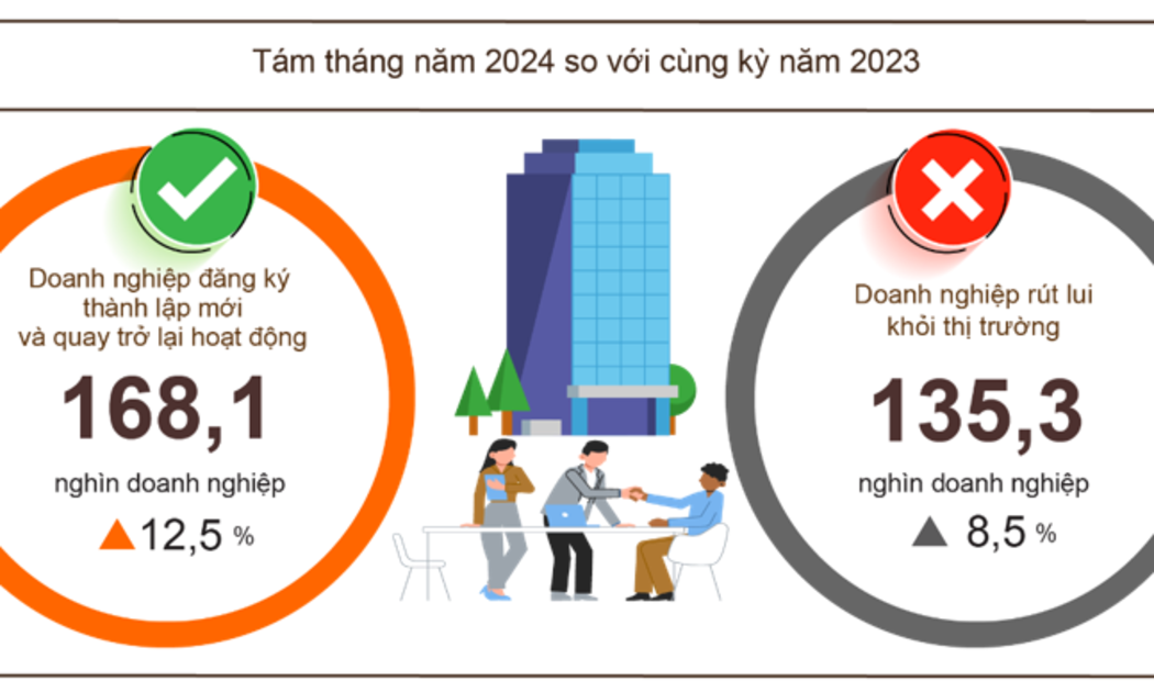 Tình hình đăng ký doanh nghiệp 8 tháng năm 2024.