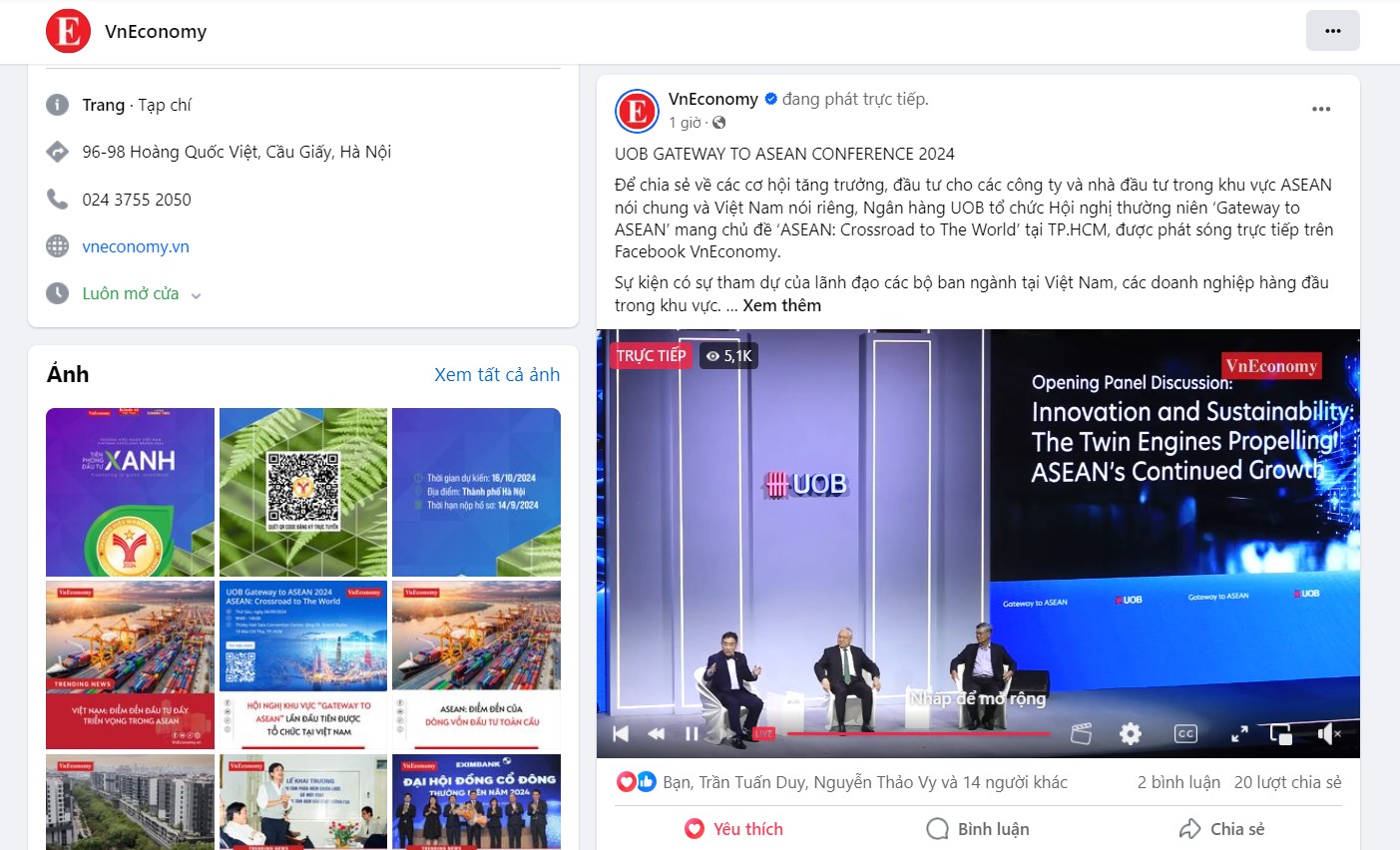 Tạp ch&iacute; Kinh tế Việt Nam l&agrave; cơ quan b&aacute;o ch&iacute; được UOB chọn để bảo trợ th&ocirc;ng tin ch&iacute;nh thức cho Hội nghị &ldquo;Gateway to ASEAN&rdquo; năm 2024. Sự kiện n&agrave;y được tường thuật trực tiếp tr&ecirc;n c&aacute;c nền tảng của VnEconomy gồm: Vneconomy.vn v&agrave; trang facebook ch&iacute;nh thức của VnEconomy. Độc giả c&oacute; thể xem lại tại: https://www.facebook.com/vneconomy.vn/videos/876155431096409.