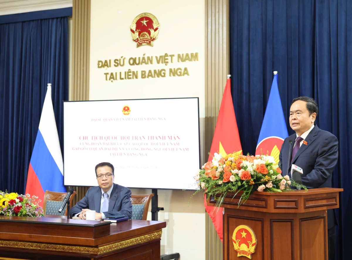 Chủ tịch Quốc hội Trần Thanh Mẫn&nbsp;khẳng định: Đảng, Nh&agrave; nước lu&ocirc;n quan t&acirc;m đến đồng b&agrave;o sống xa Tổ quốc, l&agrave; một phần m&aacute;u thịt kh&ocirc;ng thể t&aacute;ch rời của d&acirc;n tộc ch&uacute;ng ta - Ảnh: Quochoi.vn