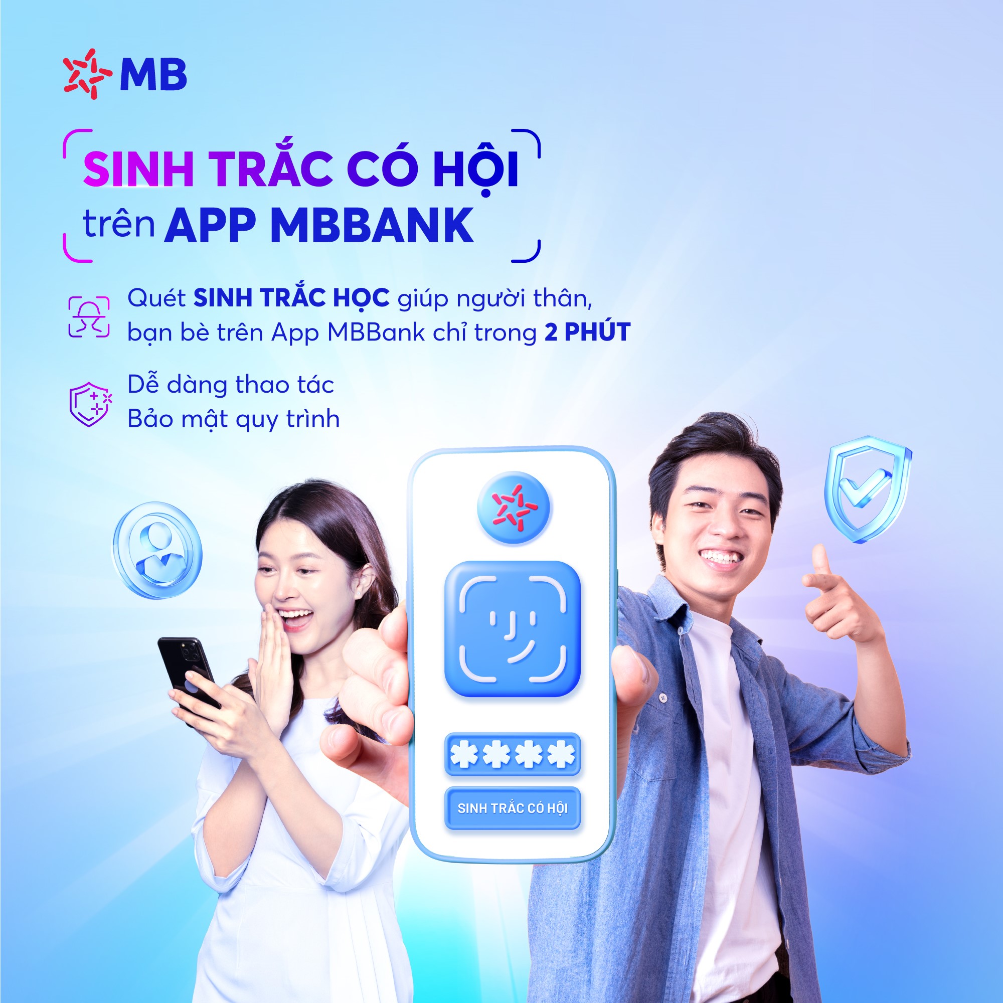 Giải pháp “Sinh trắc có hội” từ MB mang đến trải nghiệm xác thực sinh trắc học nhanh chóng, thuận tiện.