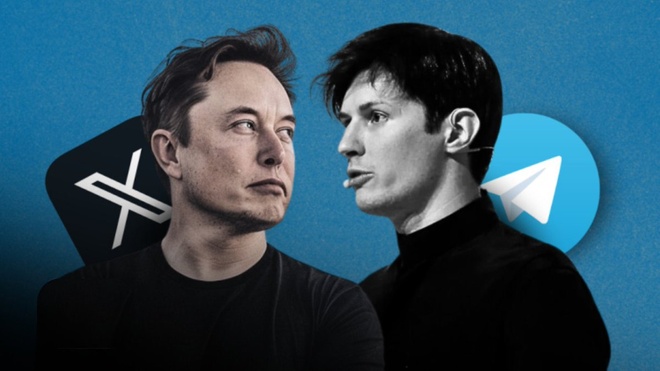 Chủ sở hữu X Elon Musk (trái) và CEO Telegram Pavel Durov (phải).
