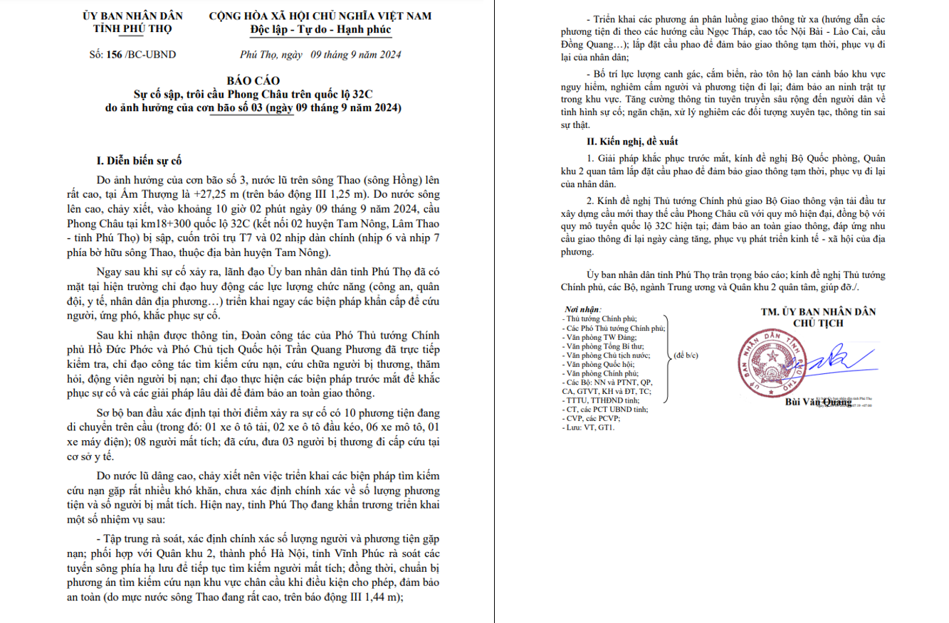 B&aacute;o c&aacute;o của UBND tỉnh Ph&uacute; Thọ chiều 9/9/2024.