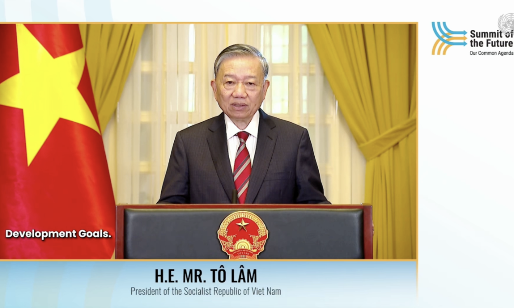 Tổng Bí thư, Chủ tịch nước Tô Lâm gửi thông điệp ghi hình tới Sự kiện Lời kêu gọi toàn cầu về Hội nghị Thượng đỉnh Tương lai - Ảnh: Bộ Ngoại giao