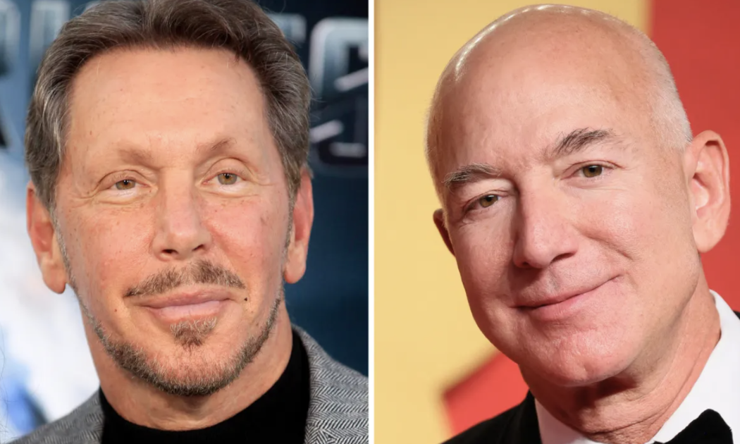 Tỷ phú Larry Ellison (trái) và Jeff Bezos - Ảnh: Reuters.