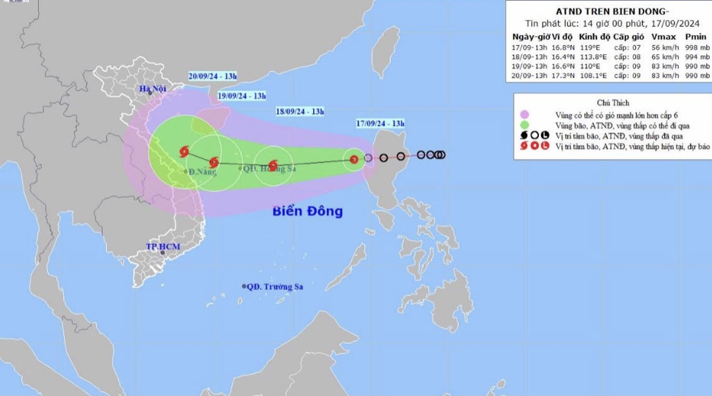 Vị trí và đường đi của ATNĐ hình thành bão số 4.