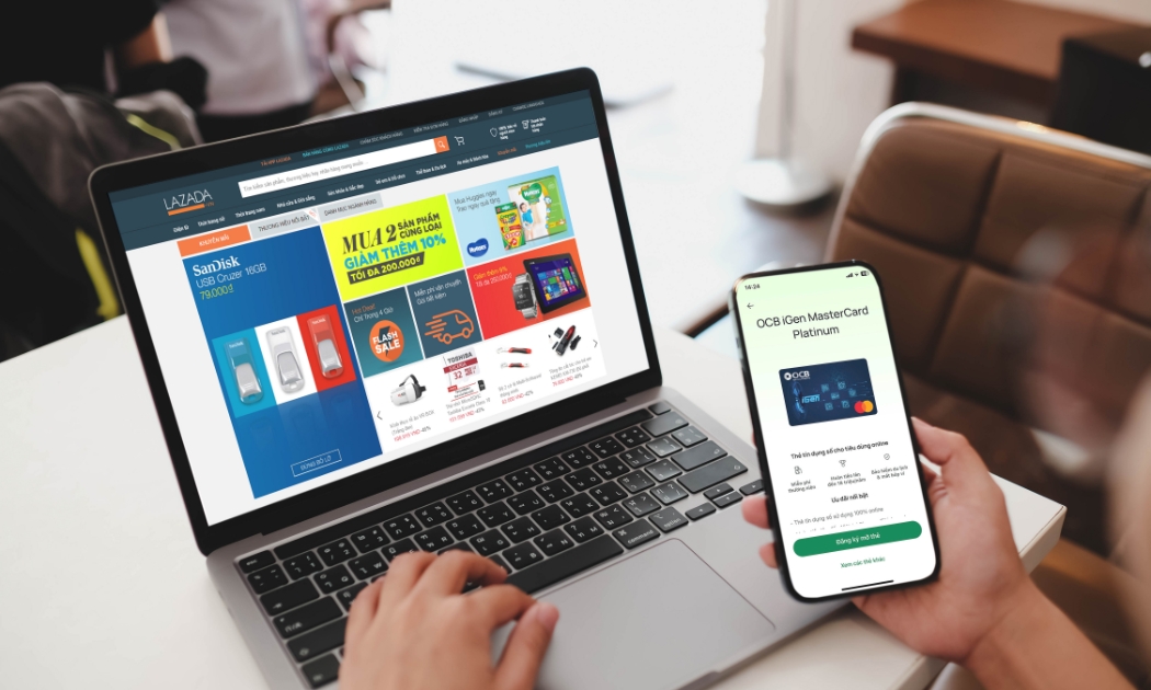 Thẻ OCB iGen Mastercard Platinum ưu đãi hoàn tiền lên đến 10% các giao dịch mua sắm tại các trang thương mại điện tử.