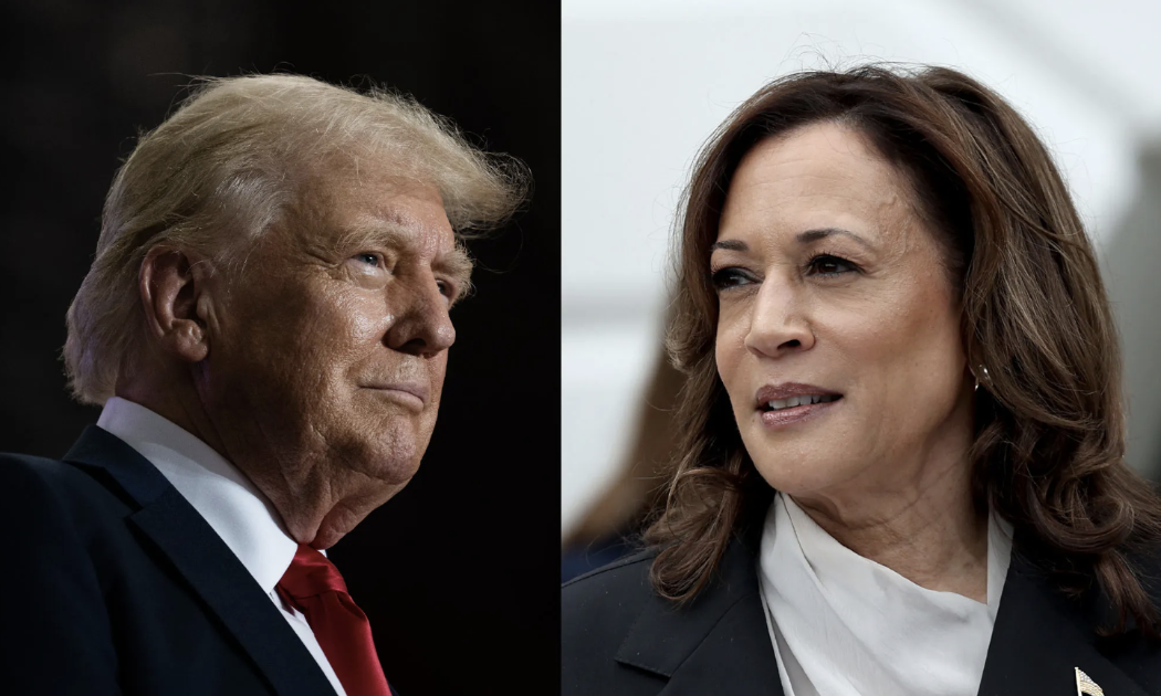 Hai ứng cử viên tổng thống Mỹ: ông Donald Trump (trái) và bà Kamala Harris - Ảnh: Bloomberg.