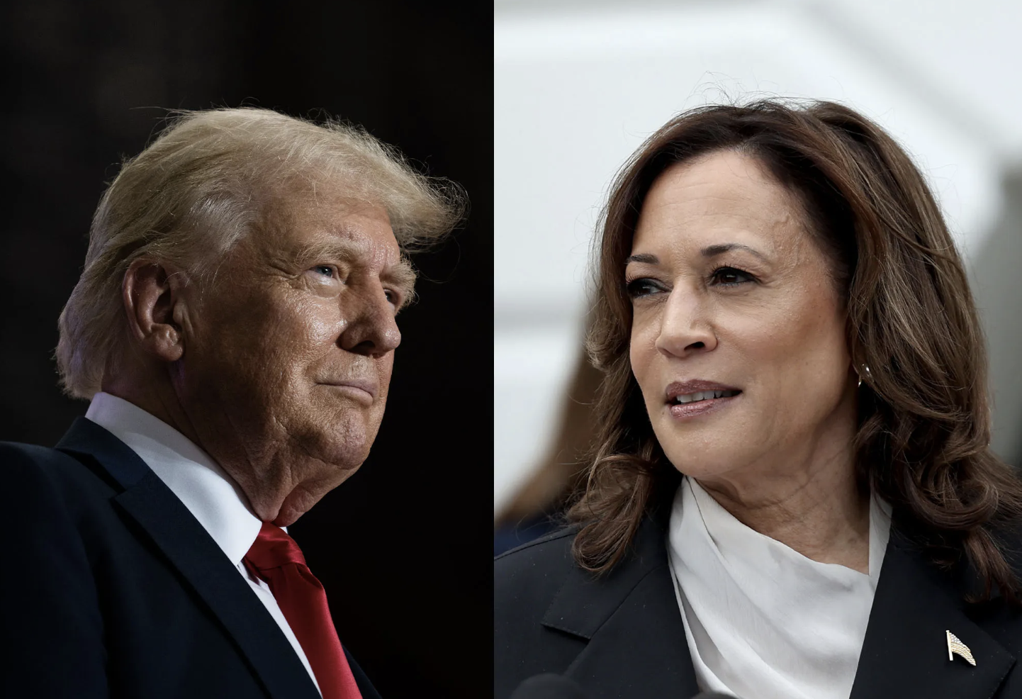 Hai ứng cử viên tổng thống Mỹ: ông Donald Trump (trái) và bà Kamala Harris - Ảnh: Bloomberg.
