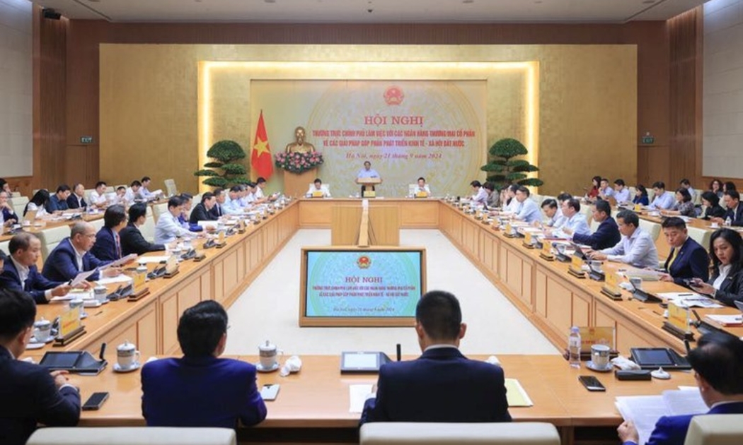 Toàn cảnh Hội nghị Thường trực Chính phủ làm việc với các ngân hàng thương mại cổ phần (NHTMCP) về các giải pháp góp phần phát triển kinh tế - xã hội đất nước - Ảnh: VGP/Nhật Bắc.