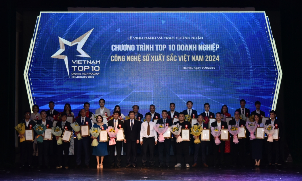 Hiệp hội Phần mềm và Dịch vụ Công nghệ thông tin Việt Nam vingh danh Top 10 doanh nghiệp Công nghệ số xuất sắc Việt Nam 2024.