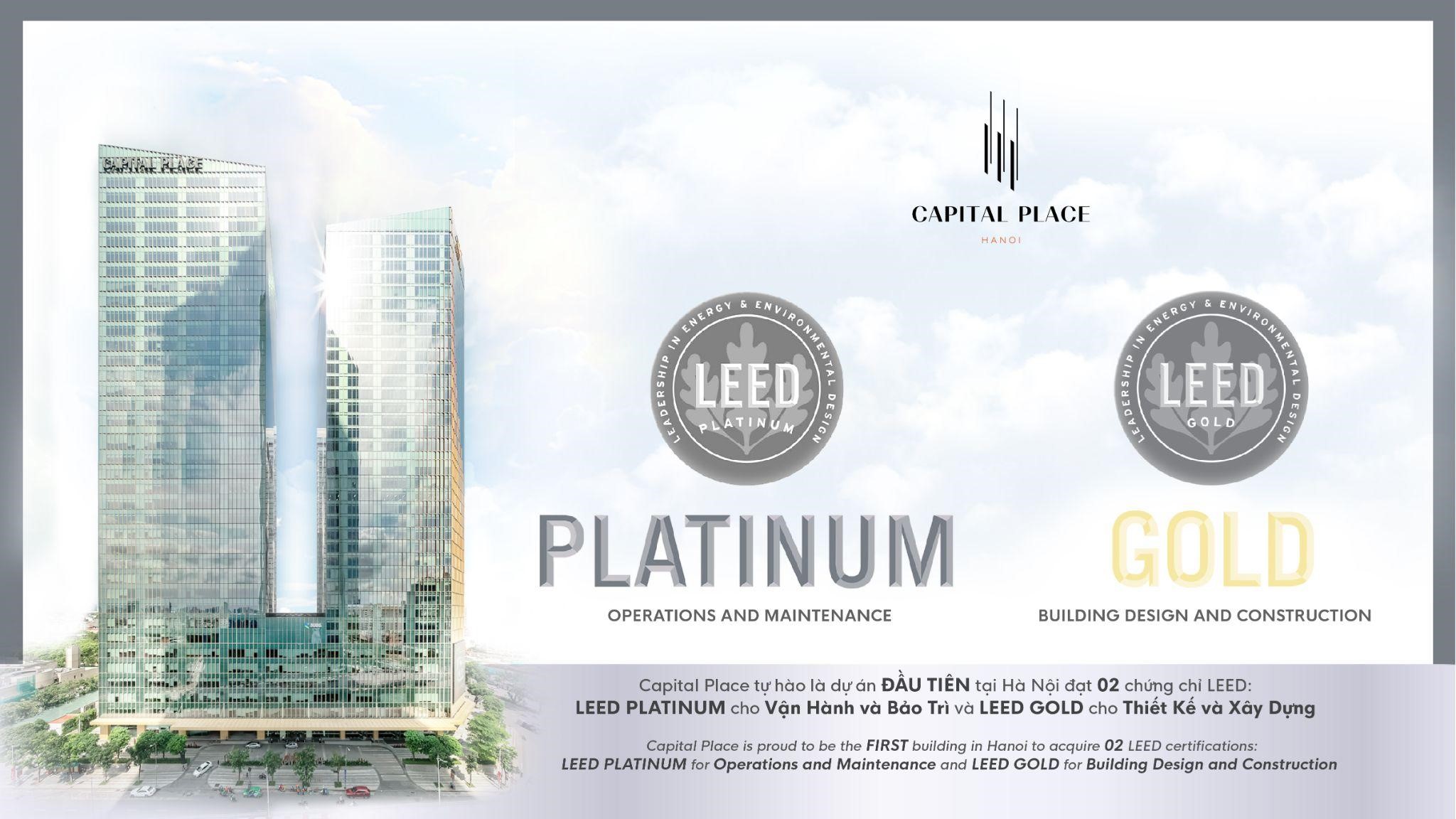 Capital Place đạt hai chứng chỉ gồm LEED Platinum cho Vận hành, Bảo trì và LEED Gold cho Thiết kế, Xây dựng. Ảnh: Capital Place.
