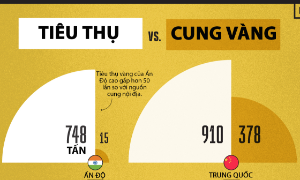 So sánh sản lượng và tiêu thụ vàng nội địa tại Trung Quốc, Ấn Độ và một số quốc gia