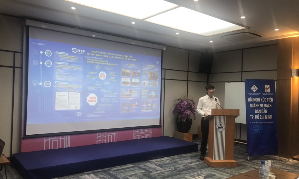 Ông Nguyễn Anh Thi, Trưởng ban Quản lý Khu Công nghệ cao TP.HCM phát biểu tại Hội nghị xúc tiến ngành vi mạch bán dẫn.