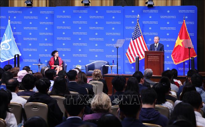 Tổng Bí thư, Chủ tịch nước Tô Lâm phát biểu chính sách tại Đại học Columbia - Ảnh: TTXVN 