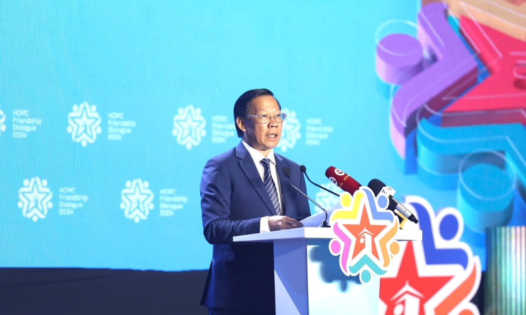 Chủ tịch Ủy ban nhân dân Thành phố Hồ Chí Minh Phan Văn Mãi phát biểu khai mạc Hội nghị Đối thoại hữu nghị TP.HCM năm 2024.