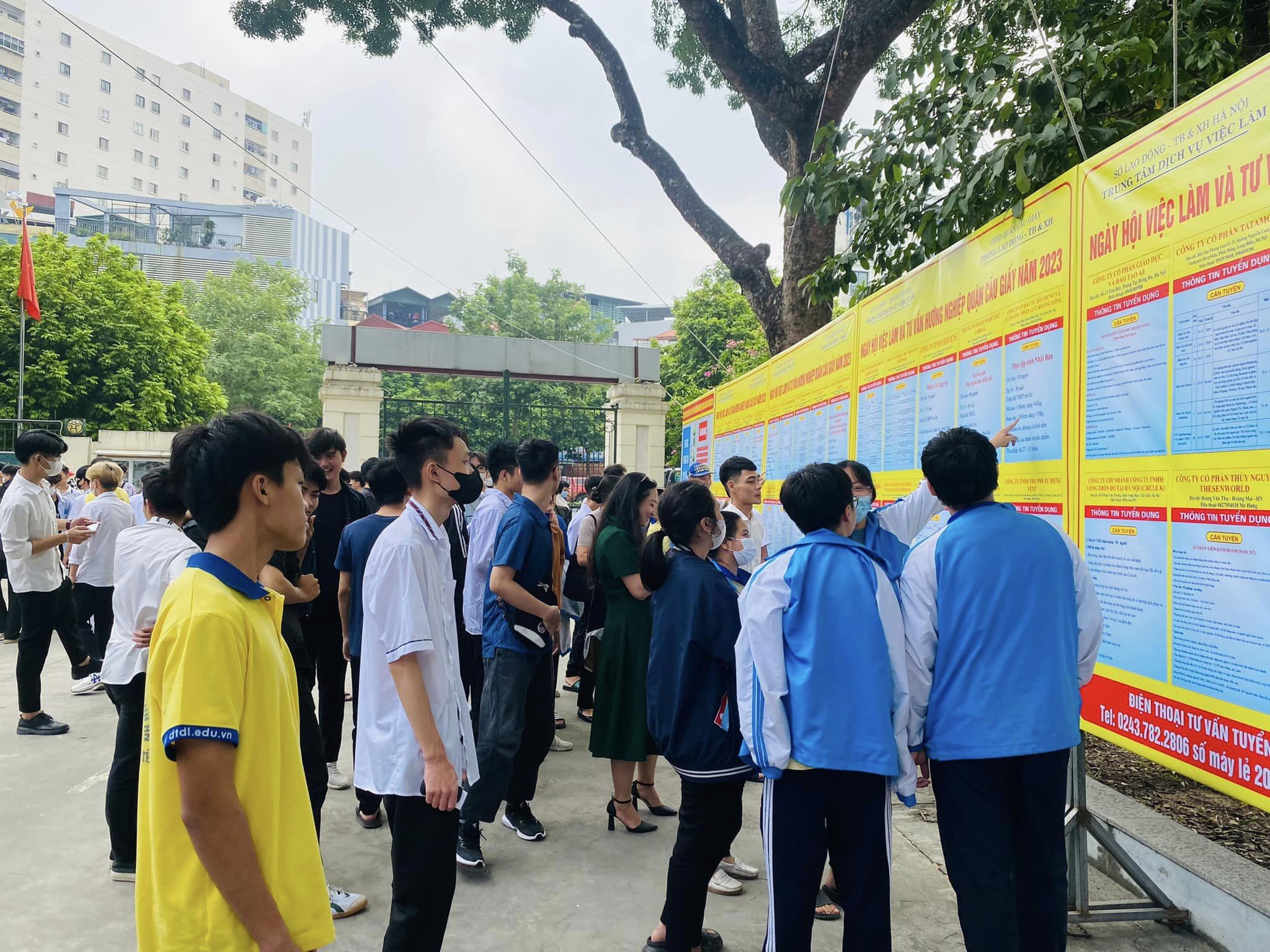 Sinh viên tìm hiểu thông tin việc làm. Ảnh: Nhật Dương.