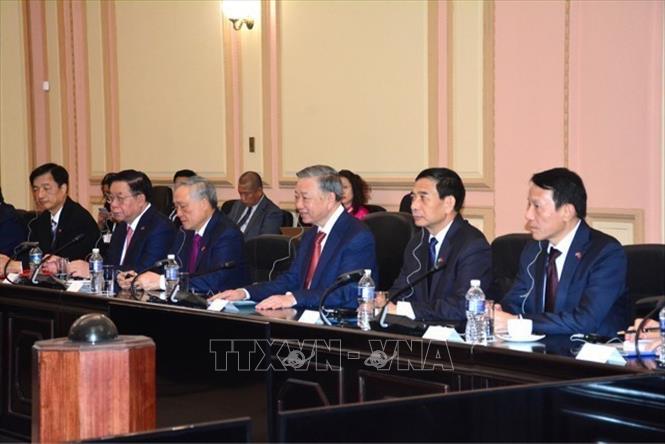 Tổng Bí thư, Chủ tịch nước Tô Lâm phát biểu tại cuộc hội kiến Chủ tịch Quốc hội Cuba Esteban Lazo Hernández - Ảnh: TTXVN