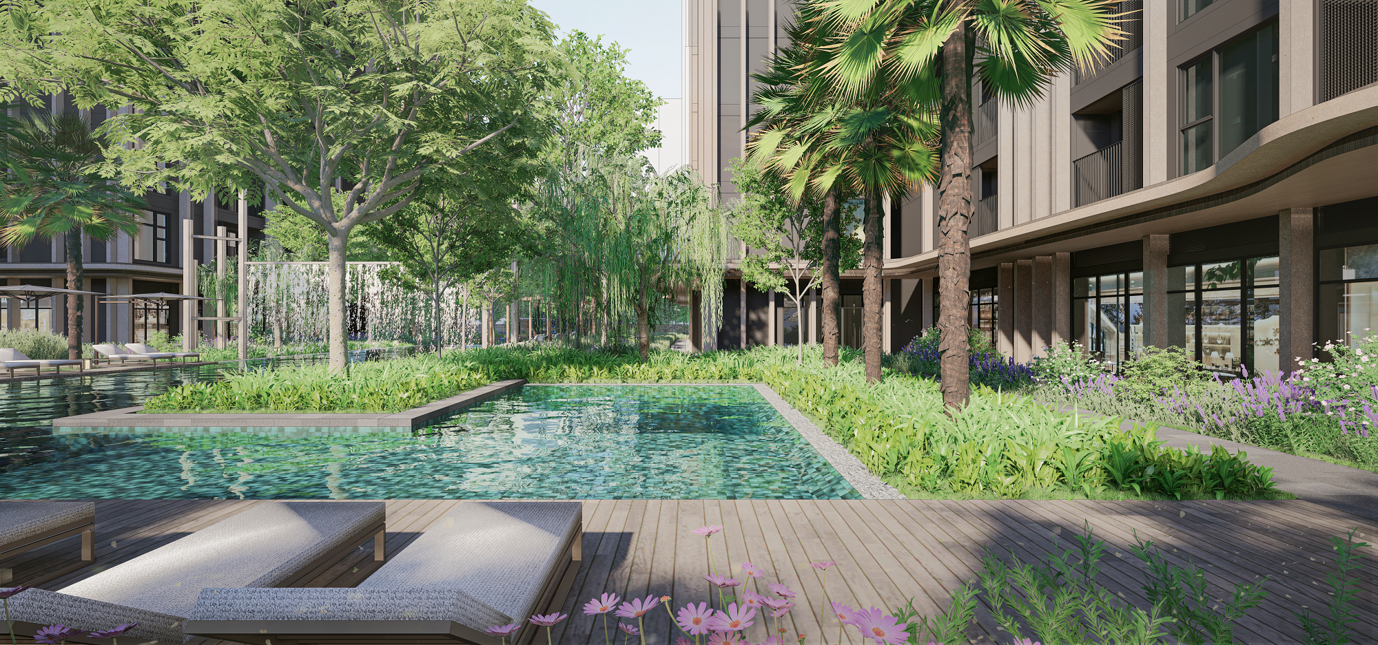 Không gian nội khu xanh mướt tại The Victoria.