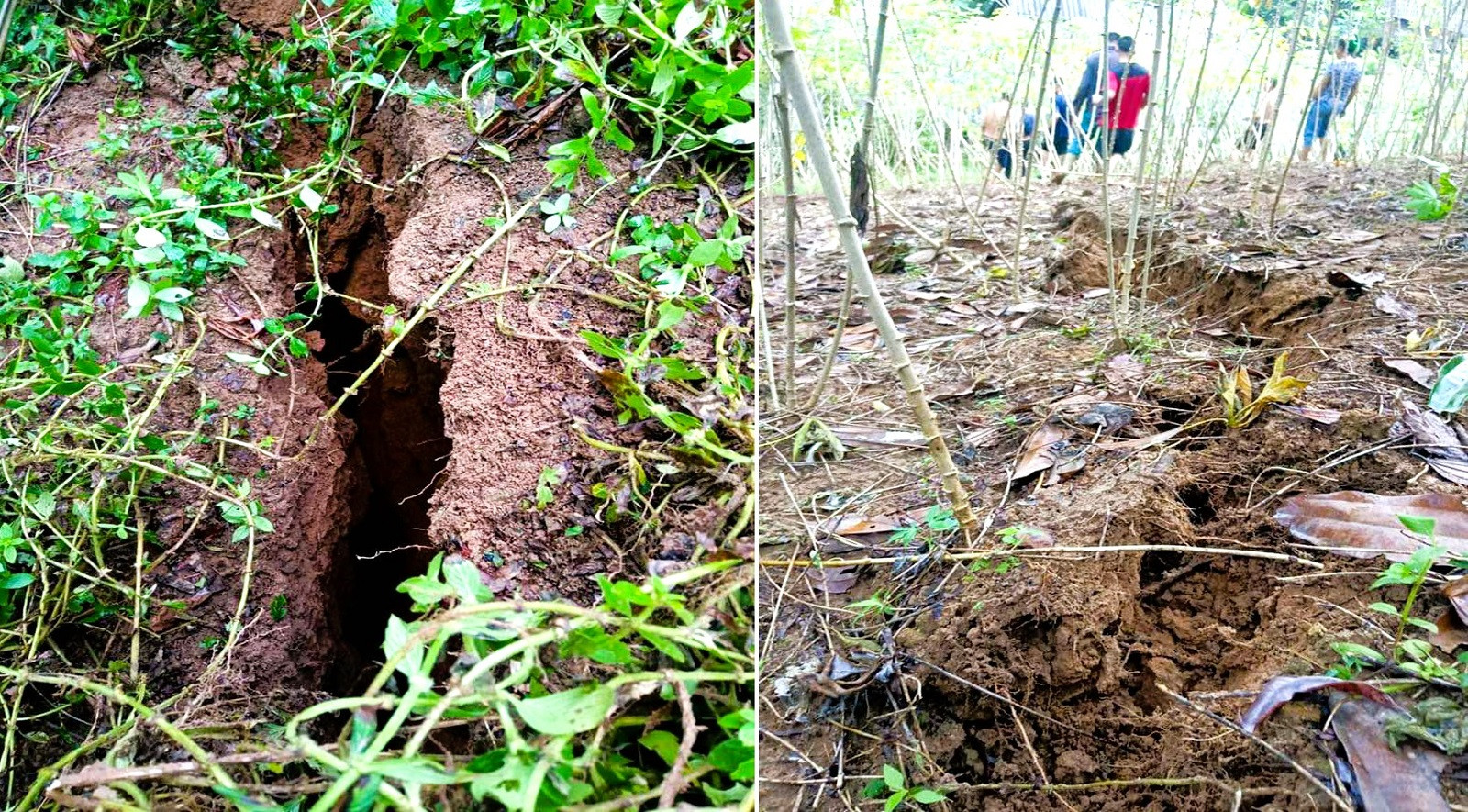 Vết nứt tr&ecirc;n n&uacute;i P&ugrave; M&egrave;o s&acirc;u khoảng 10m. Ảnh: Minh Tường