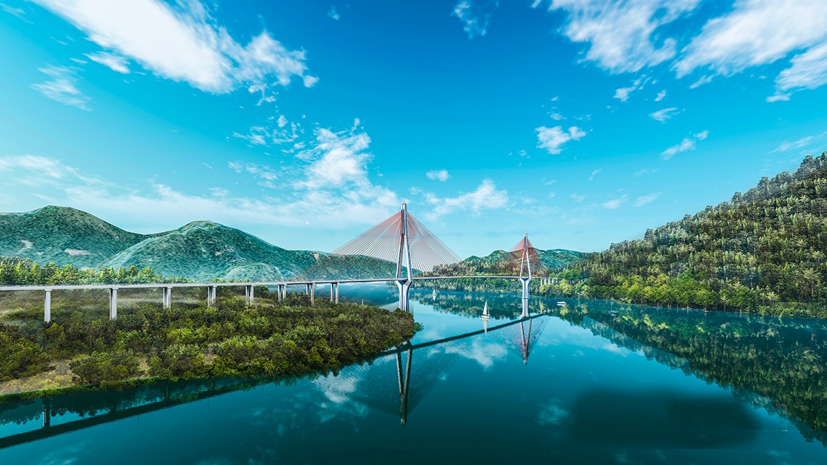 Phối cảnh cầu Hoà Sơn trên tuyến cao tốc Hòa Bình - Mộc Châu. Đây là cây cầu có nhịp dây văng dài nhất Việt Nam - Ảnh: VGP