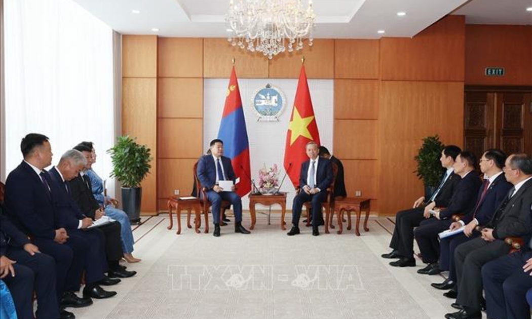 Tổng Bí thư, Chủ tịch nước Tô Lâm hội kiến Thủ tướng Mông Cổ Luvsannamsrain Oyun-Erdene. Ảnh: TTXVN
