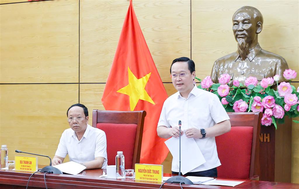 Chủ tịch UBND tỉnh Nghệ An Nguyễn Đức Trung phát biểu tại cuộc họp.