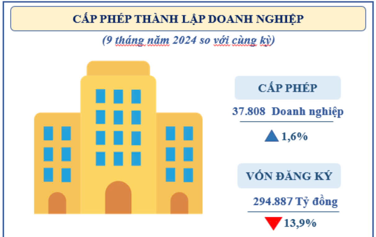 Cấp ph&eacute;p th&agrave;nh lập doanh nghiệp tại TP.HCM trong 9 th&aacute;ng năm 2024. Ảnh: TTBC.
