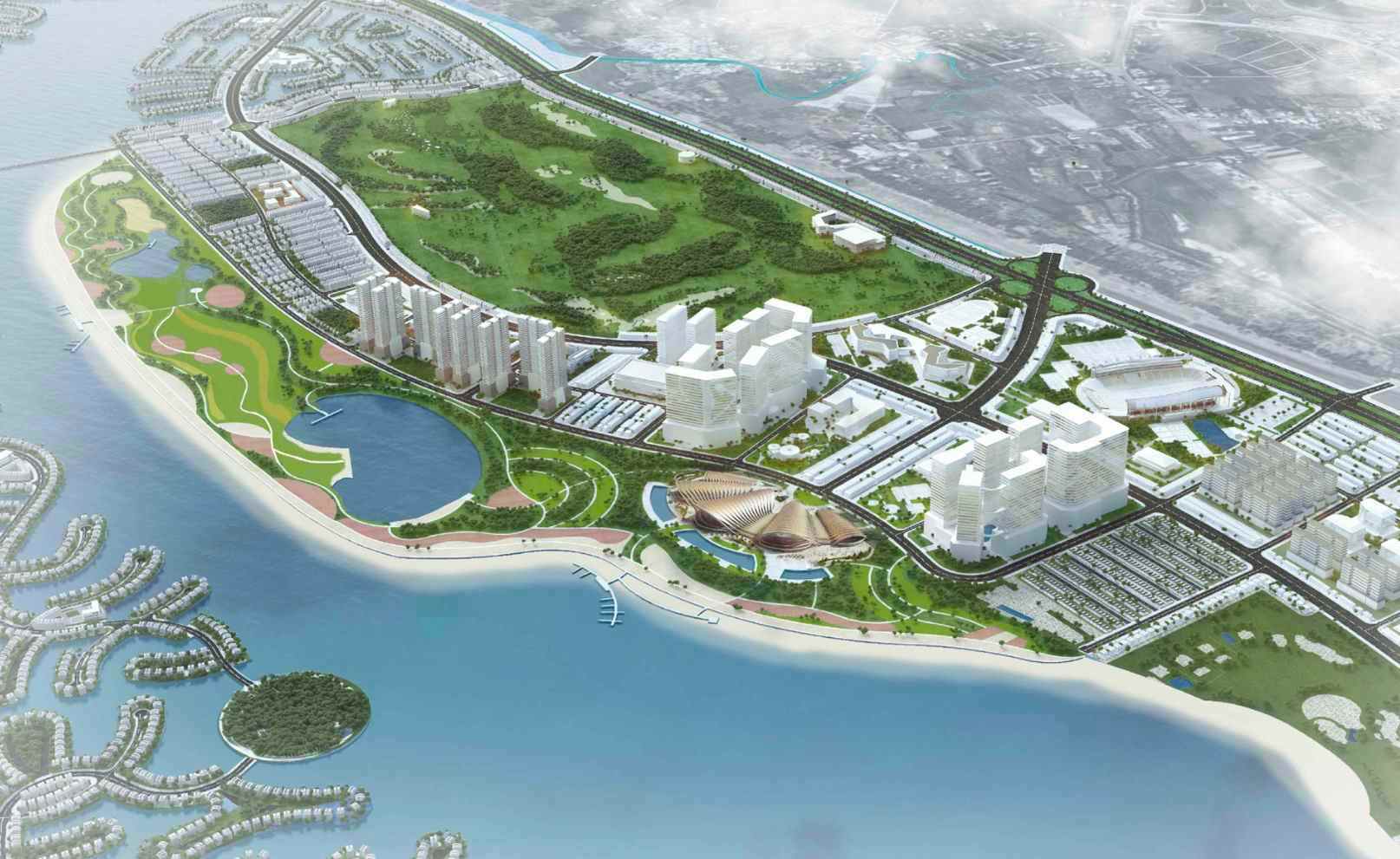 Phối cảnh phân khu A của khu đô thị du lịch lấn biển Cần Giờ, TP.HCM. ( Nguồn: UBND huyện Cần Giờ).