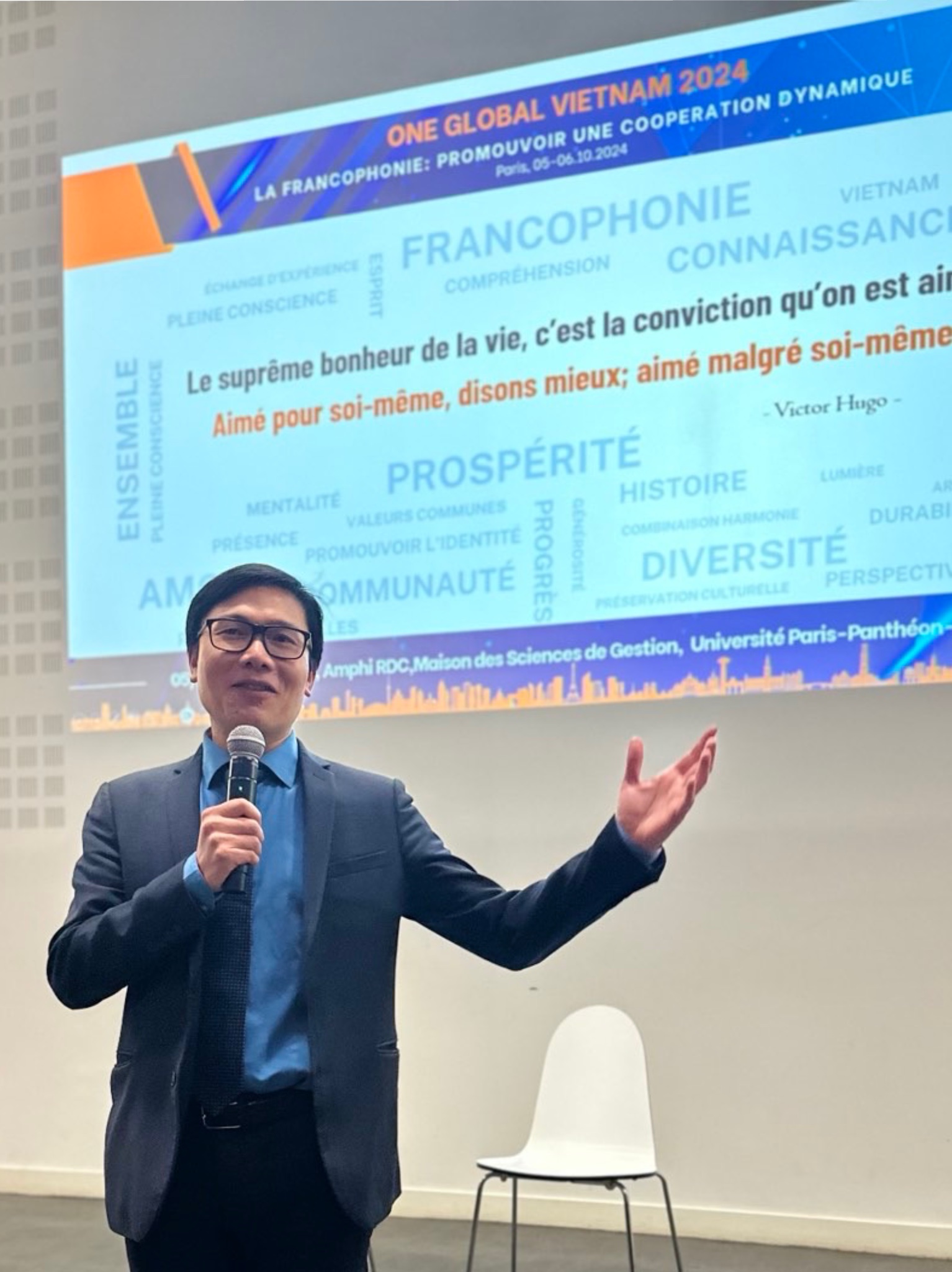 GS-TS Nguyễn Đức Khương, Chủ tịch AVSE Global, phát biểu tại Diễn đàn One Global Vietnam - La Francophonie 2024.