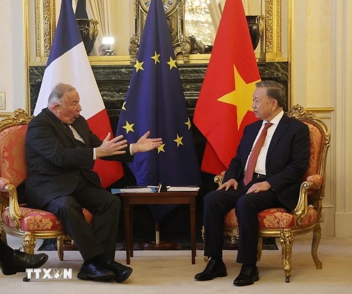 Tổng Bí thư, Chủ tịch nước Tô Lâm và Chủ tịch Thượng viện Pháp Gerard Larcher - Ảnh: TTXVN