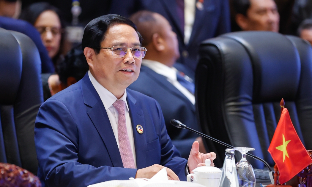 Thủ tướng Chính phủ Phạm Minh Chính phát biểu tại phiên họp toàn thể Hội nghị Cấp cao ASEAN - Ảnh: VGP