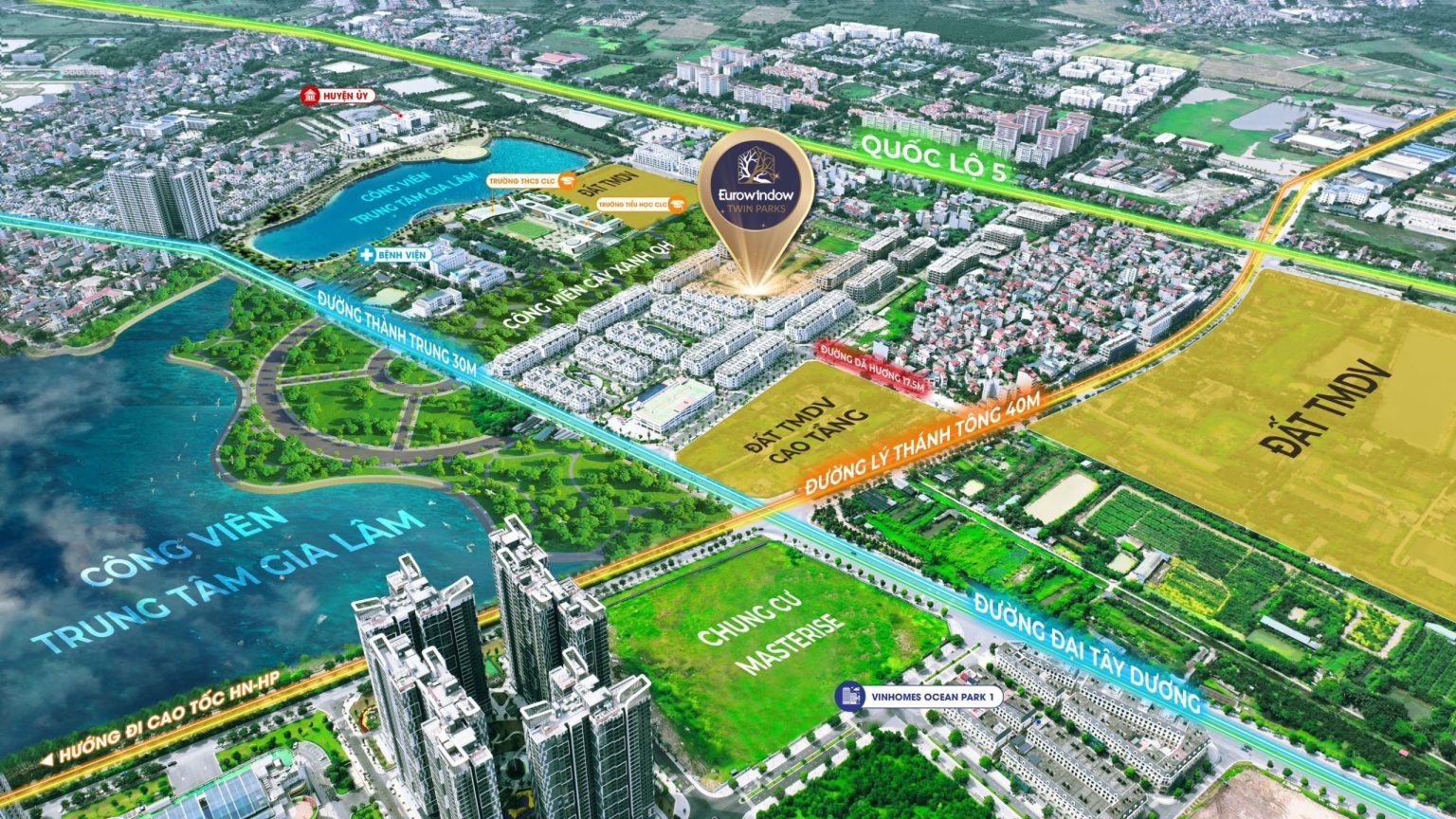 Eurowindow Twin Parks được bao bọc bởi công viên trung tâm Gia Lâm tạo nên khu đô thị “hai công viên” giữa lòng Hà Nội.
