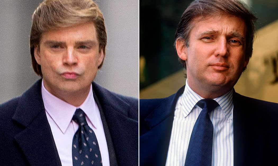 Diễn viên Sebastian Stan trong phim The Apprentice (trái) và ông Donald Trump thời trẻ. Ảnh: People