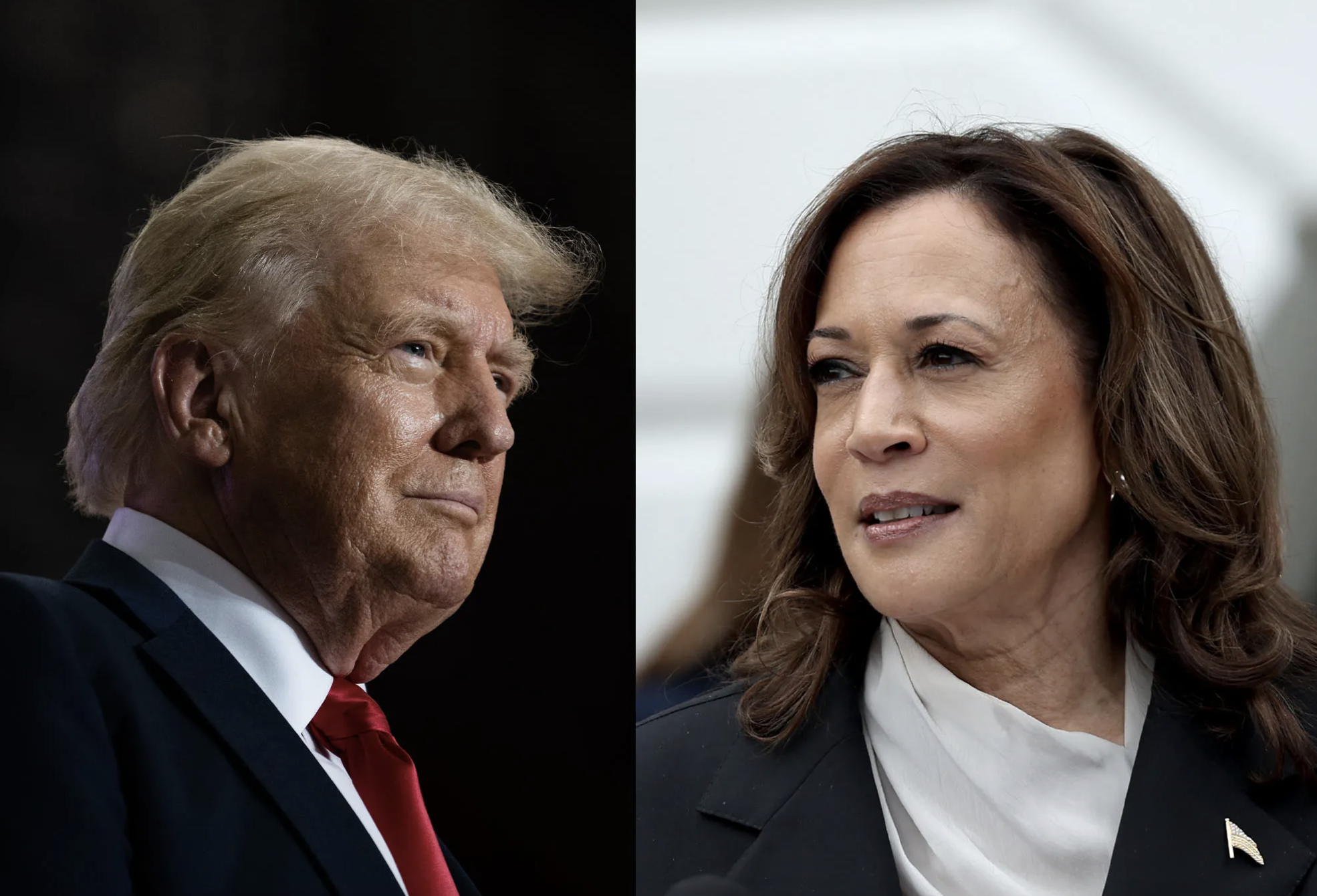 Hai ứng viên tổng thống Mỹ, ông Donald Trump và bà Kamala Harris - Ảnh: Bloomberg.