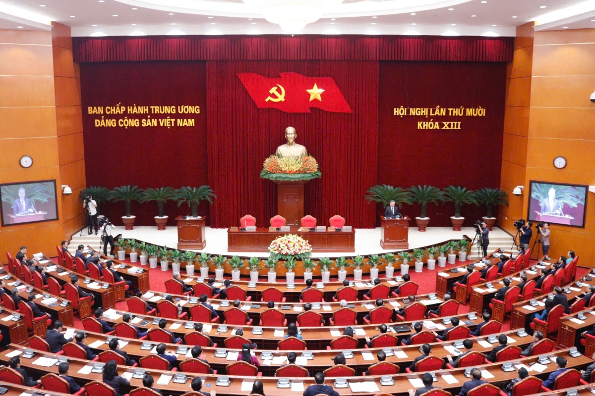 Hội nghị toàn quốc quán triệt, triển khai thực hiện Nghị quyết Hội nghị lần thứ 10 Ban Chấp hành Trung ương Đảng khóa XIII. Ảnh: TTXVN