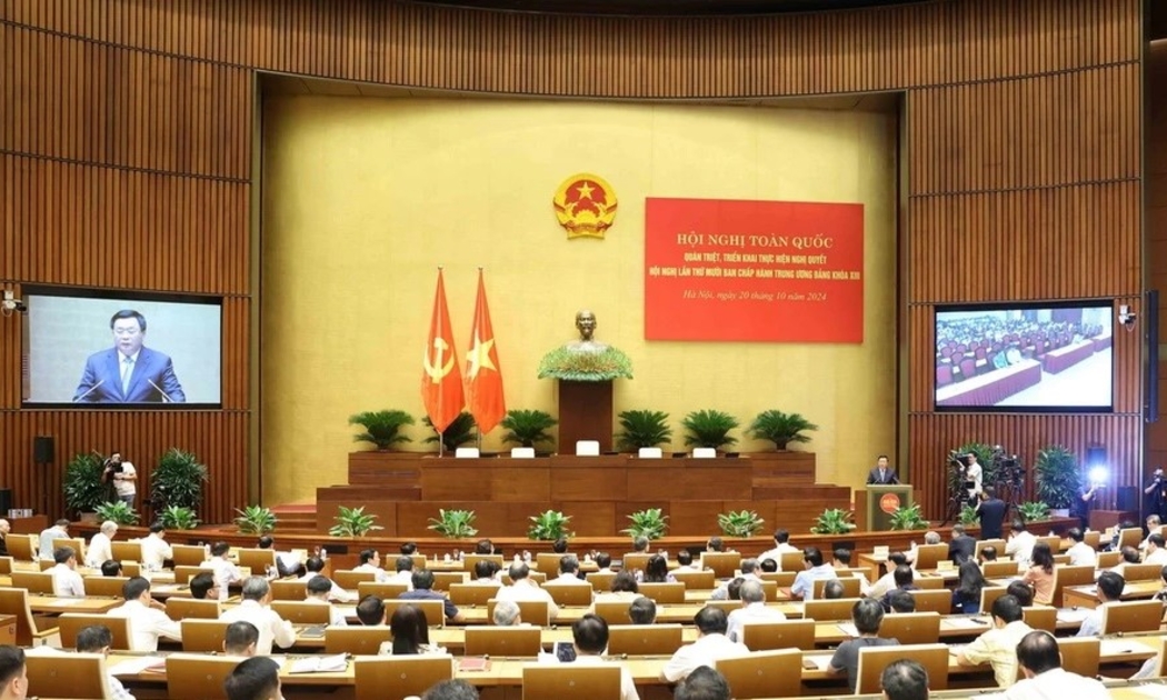 Hội nghị toàn quốc quán triệt, triển khai thực hiện Nghị quyết Hội nghị Trung ương 10 khóa XIII. Ảnh: TTXVN