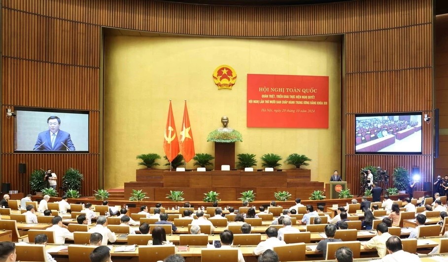 Hội nghị toàn quốc quán triệt, triển khai thực hiện Nghị quyết Hội nghị Trung ương 10 khóa XIII. Ảnh:  TTXVN