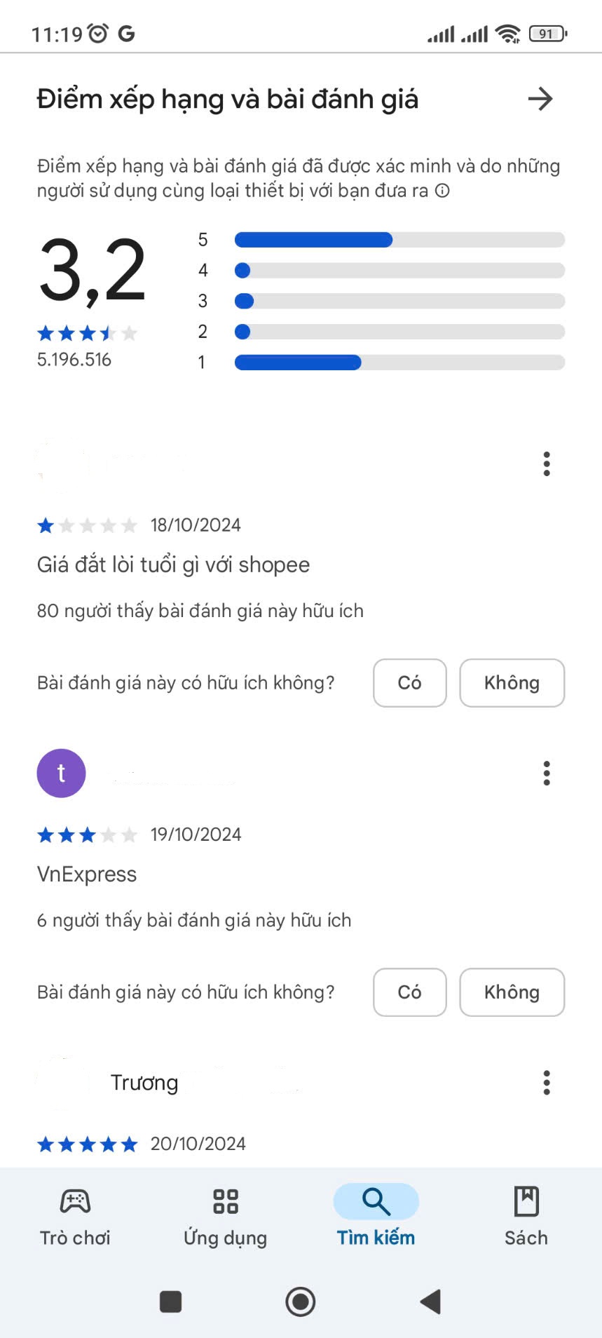 App Temu trên Cửa hàng Play có hơn 5 triệu lượt đánh giá, với mức điểm trung bình là