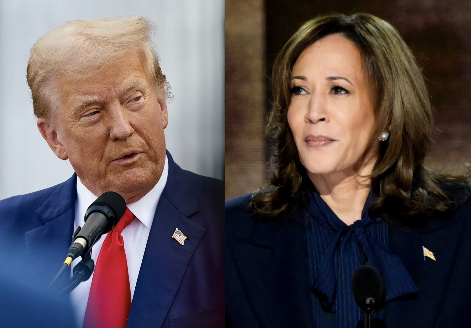 Hai ứng cử viên tổng thống Mỹ 2024: ông Donald Trump (trái) và bà Kamala Harris - Ảnh: Bloomberg.