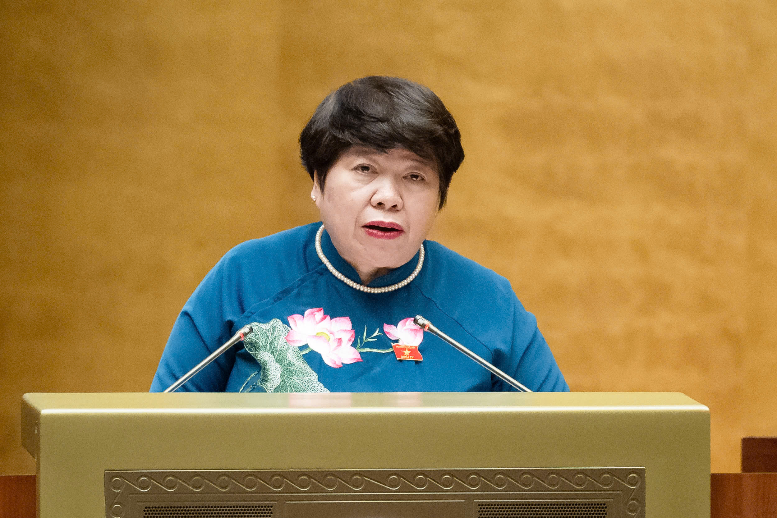 Chủ nhiệm Ủy ban Xã hội Nguyễn Thúy Anh báo cáo về dự thảo Luật Công đoàn (sửa đổi).