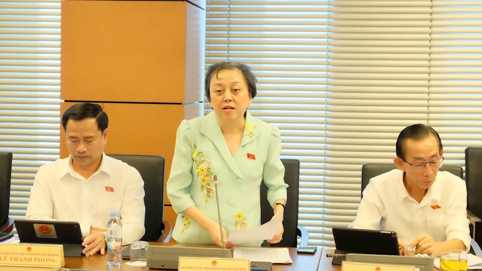Đại biểu Phạm Khánh Phong Lan, đoàn Tp.Hồ Chí Minh, phát biểu thảo luận tại tổ.