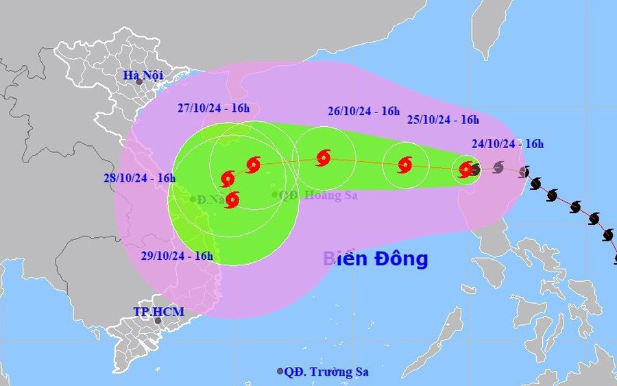 Cập nhật vị trí và đường đi của bão số 6 Trà Mi hồi 17 giờ ngày 24.10. Ảnh: Trung tâm Dự báo Khí tượng Thủy văn Quốc gia