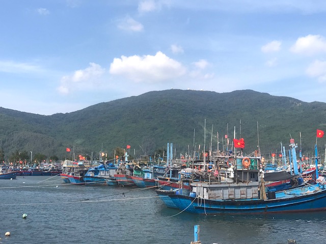 Hàng trăm tàu cá của ngư dân các tỉnh miền Trung đã neo đậu trú ẩn tại Âu thuyền Thọ Quang tránh bão số 6. Ảnh Ngô Anh Văn