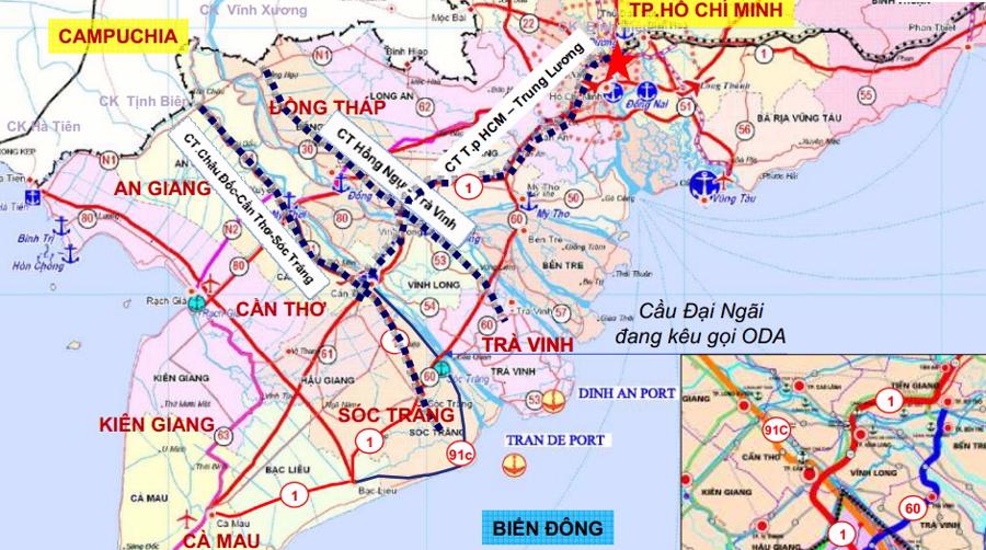 Vị trí cảng biển Trần Đề - Sóc Trăng trên bản đồ.