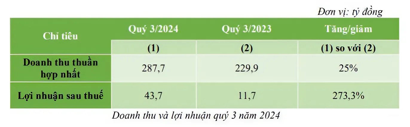 Doanh thu và lợi nhuận quý 3/2024.