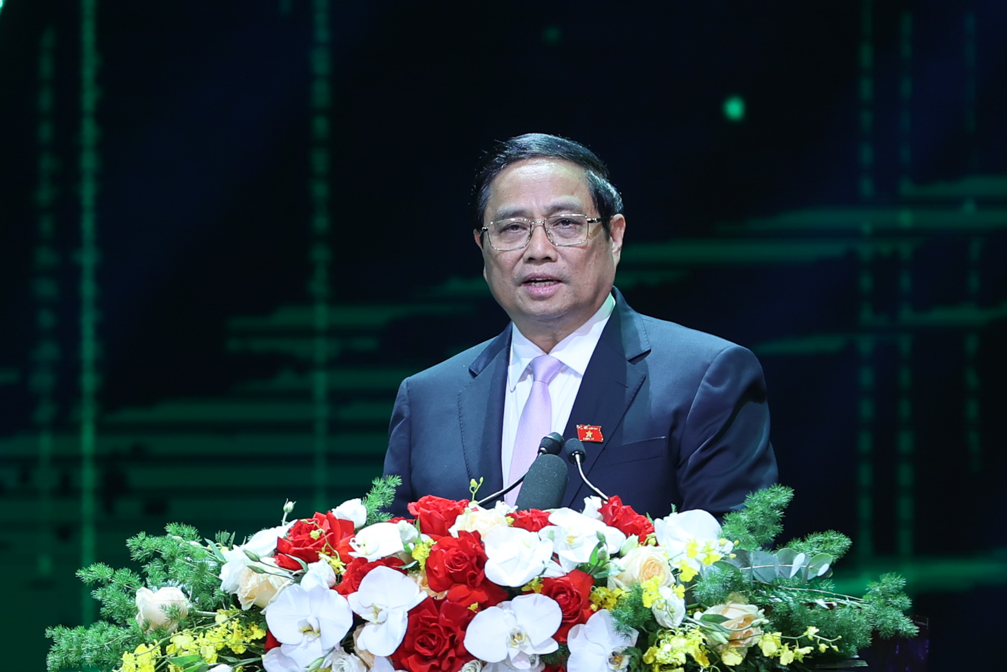 Thủ tướng Phạm Minh Chính phát biểu tại Lễ công bố sản phẩm đạt Thương hiệu quốc gia Việt Nam năm 2024 (Ảnh VGP).