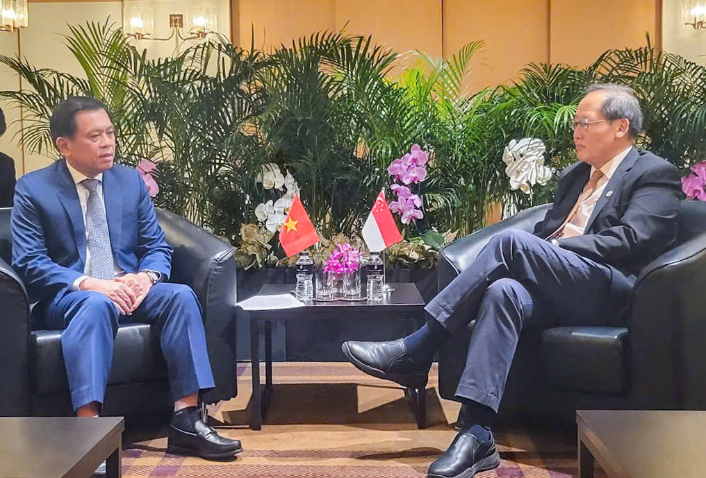 Thứ trưởng Nguyễn Bá Hoan trao đổi với Bộ trưởng Bộ Nguồn nhân lực kiêm Bộ trưởng thứ hai của Bộ Công Thương Singapore, ông Tan See Len. Ảnh: MOLISA.