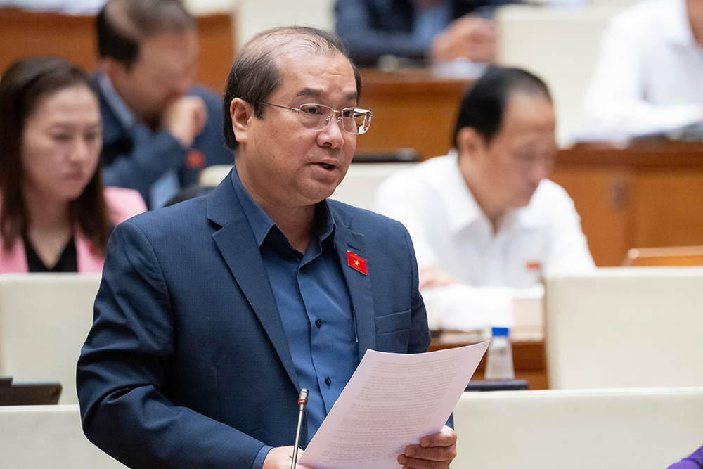 Phó Trưởng đoàn Đại biểu Quốc hội tỉnh An Giang, ông Trình Lam Sinh, nêu ý kiến.